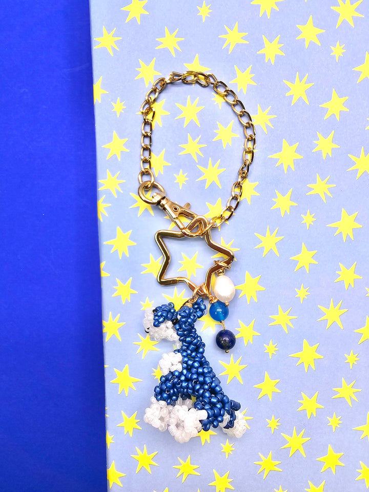 Handcrafted Dog Charm, Blue Lapis & Blue Agate Tassel Bag Charm PC146