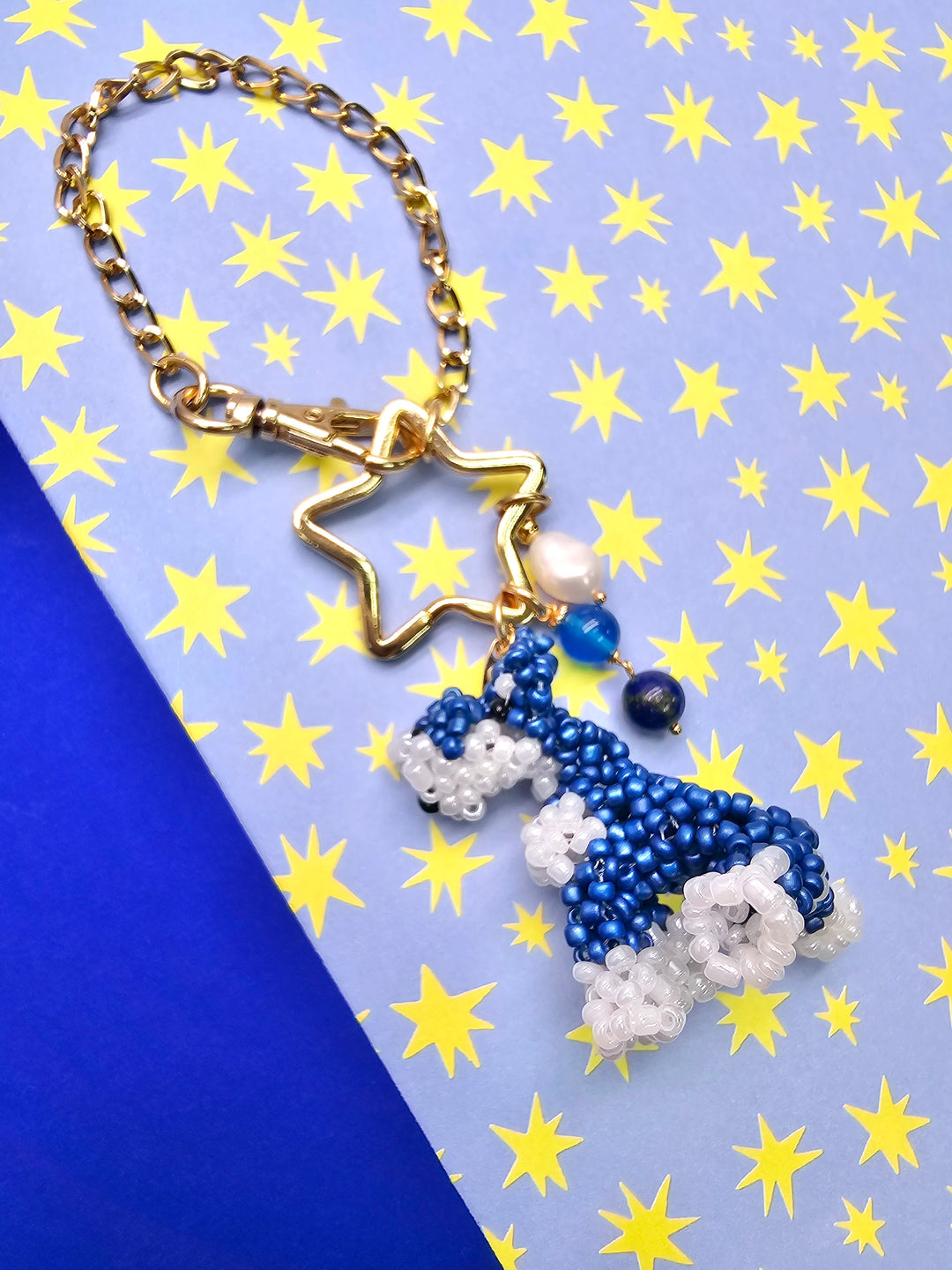Handcrafted Dog Charm, Blue Lapis & Blue Agate Tassel Bag Charm PC146