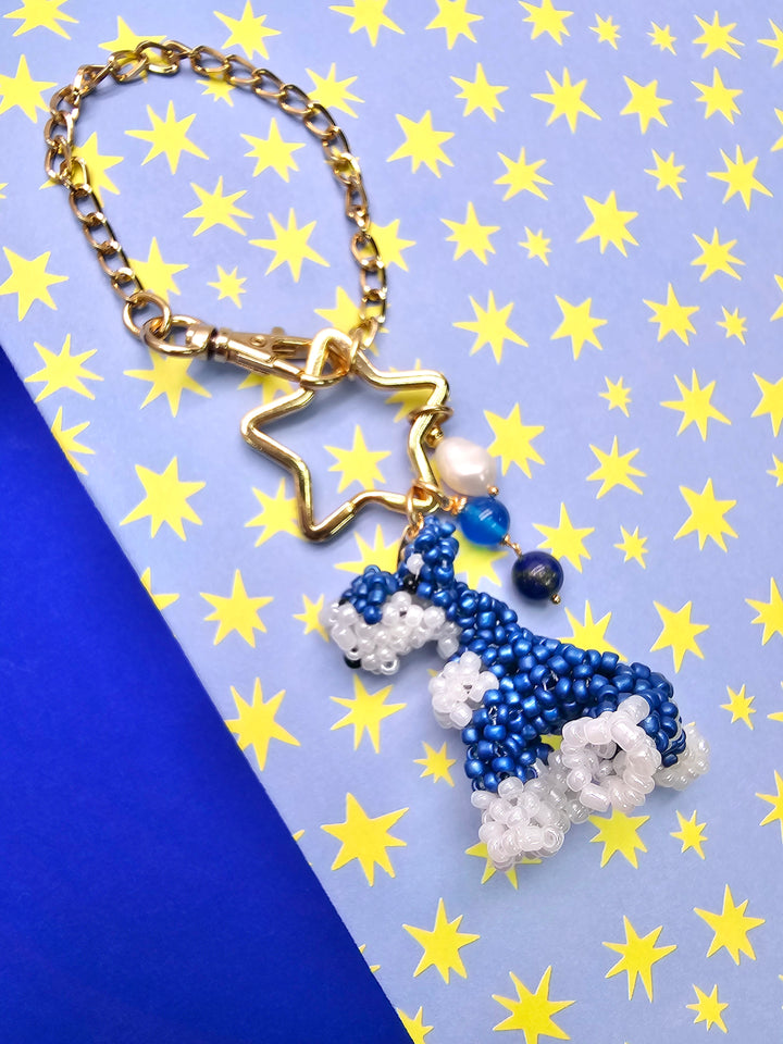 Handcrafted Dog Charm, Blue Lapis & Blue Agate Tassel Bag Charm PC146