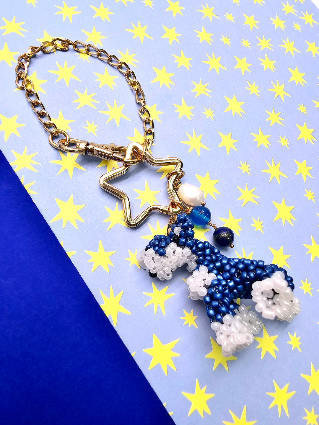 Handcrafted Dog Charm, Blue Lapis & Blue Agate Tassel Bag Charm PC146