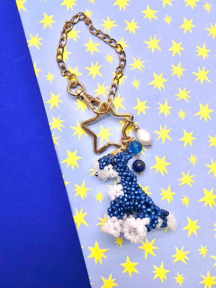 Handcrafted Dog Charm, Blue Lapis & Blue Agate Tassel Bag Charm PC146