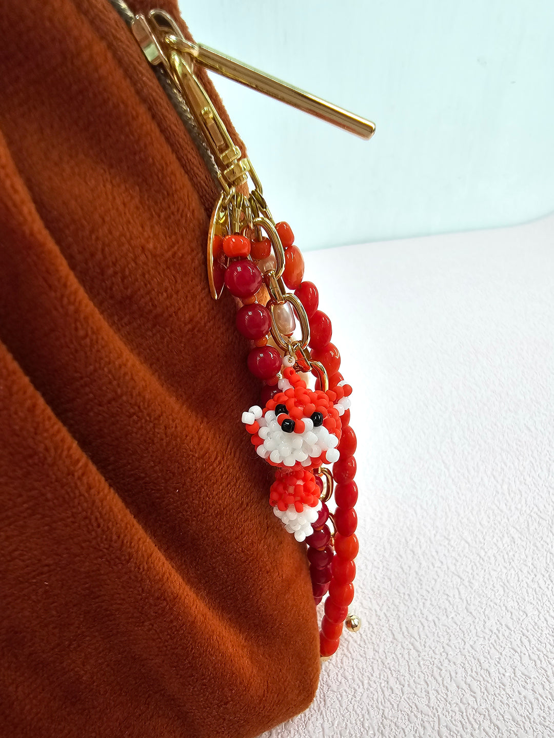 Fox Charm Bamboo Coral And Pearls Tassel Phone Strap / Bag Charm PC112