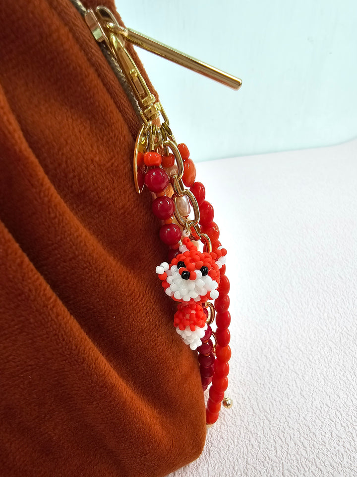 Fox Charm Bamboo Coral And Pearls Tassel Phone Strap / Bag Charm PC112