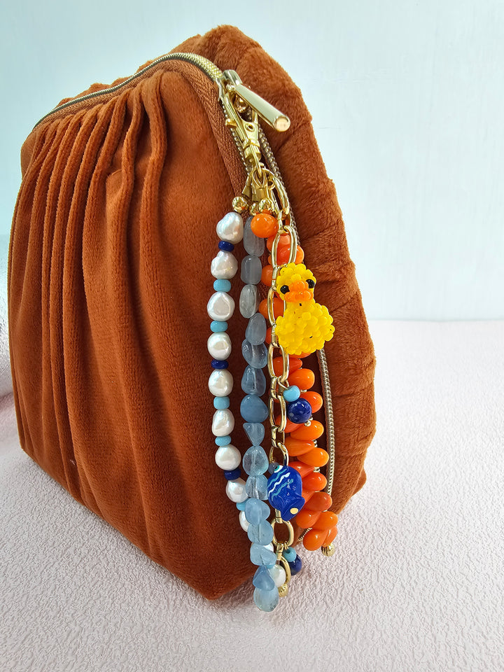 Duck & Fish Coral Aquamarine And Pearls Tassel Phone Strap / Bag Charm PC108