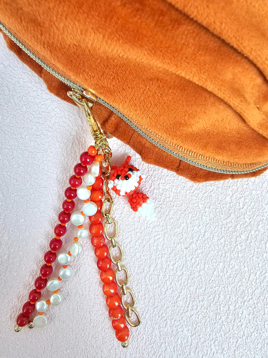 Fox Charm Bamboo Coral And Pearls Tassel Phone Strap / Bag Charm PC112