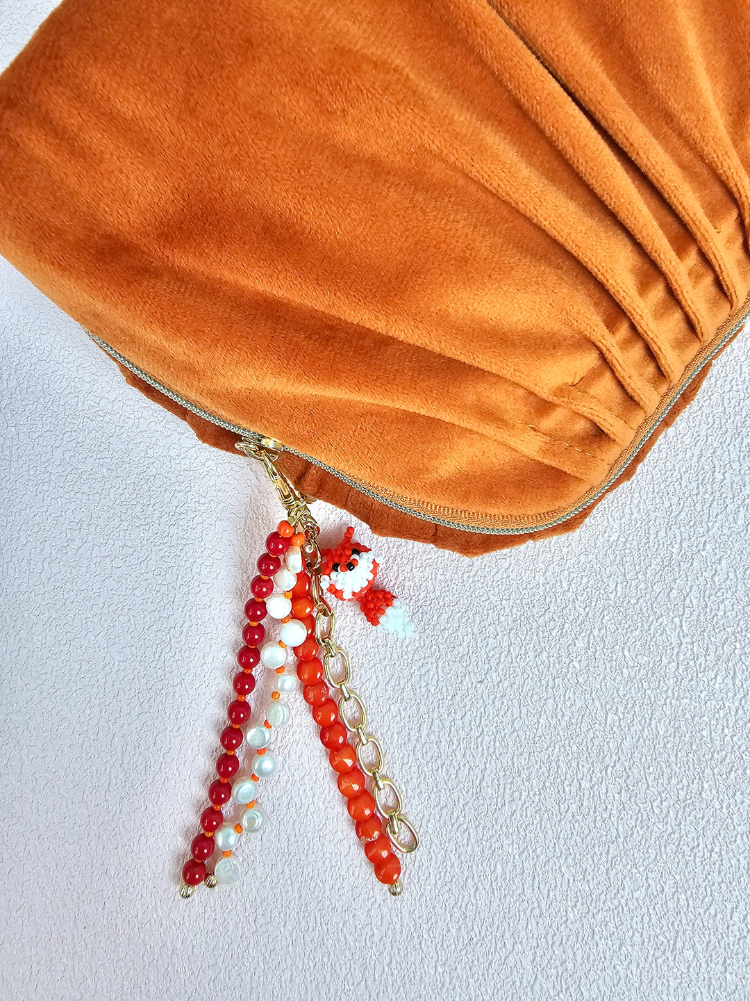 Fox Charm Bamboo Coral And Pearls Tassel Phone Strap / Bag Charm PC112