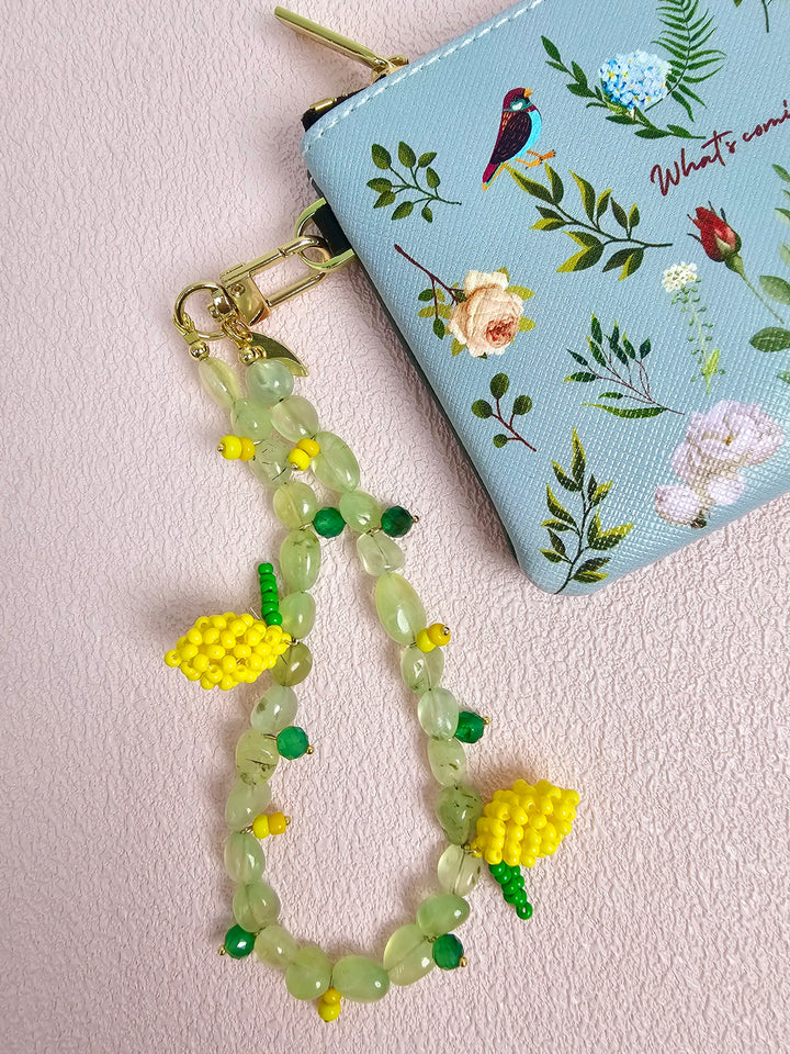 Handcrafted Lemon Charm With Natural Prehnite Phone Strap / Bag Charm PC129
