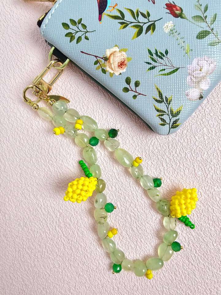 Handcrafted Lemon Charm With Natural Prehnite Phone Strap / Bag Charm PC129