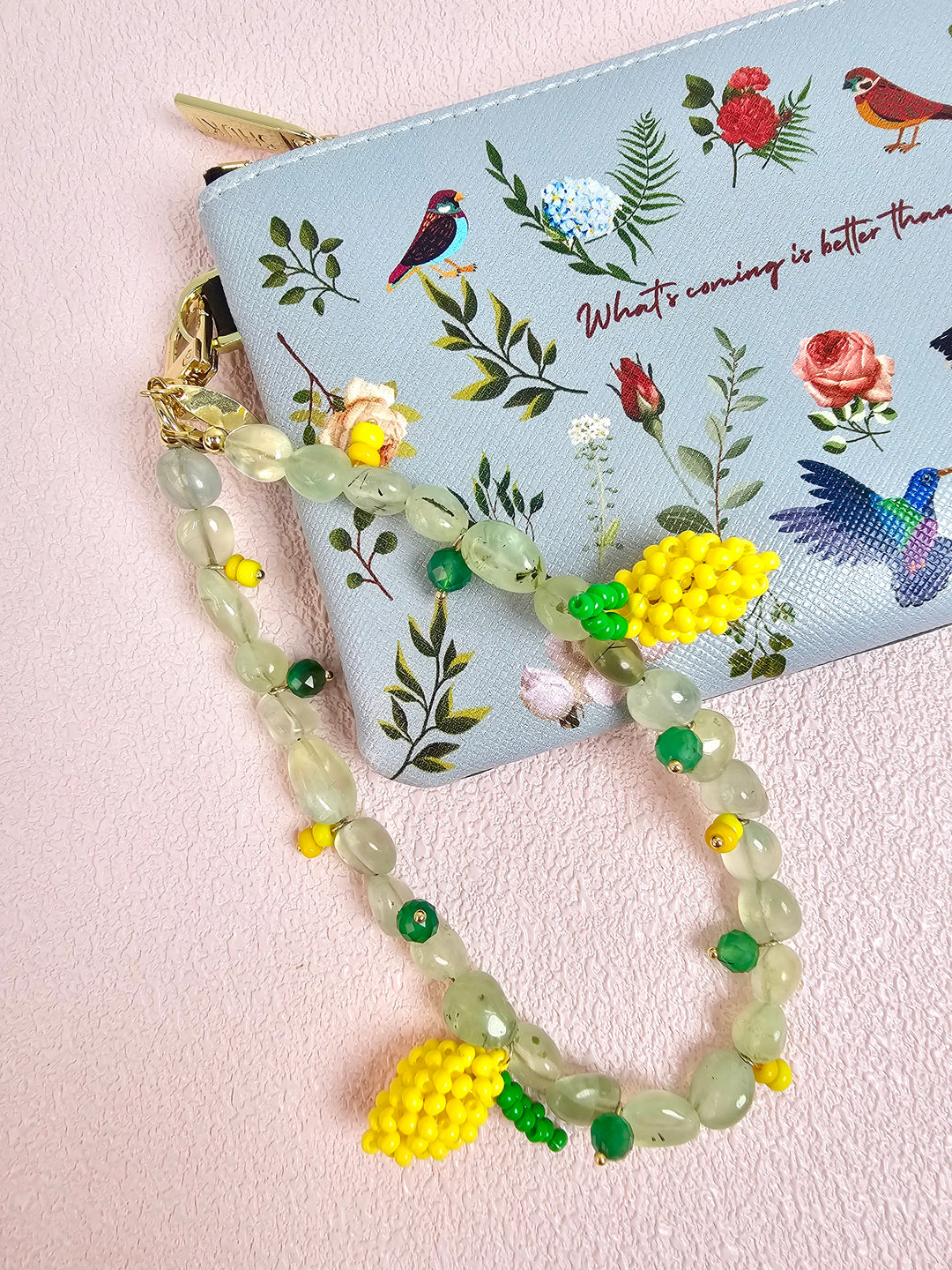 Handcrafted Lemon Charm With Natural Prehnite Phone Strap / Bag Charm PC129