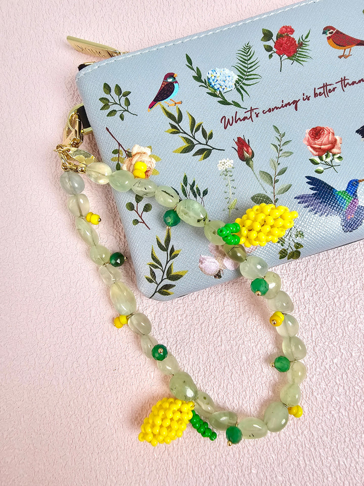 Handcrafted Lemon Charm With Natural Prehnite Phone Strap / Bag Charm PC129