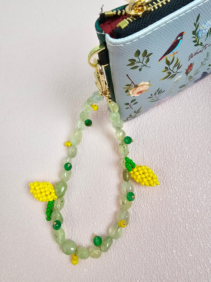 Handcrafted Lemon Charm With Natural Prehnite Phone Strap / Bag Charm PC129