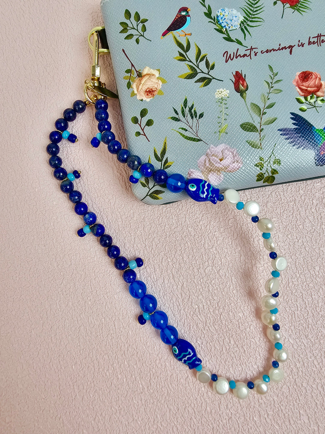 Ocean Story Lapis Lazuli Freshwater Pearl With Fish Phone Strap PC138