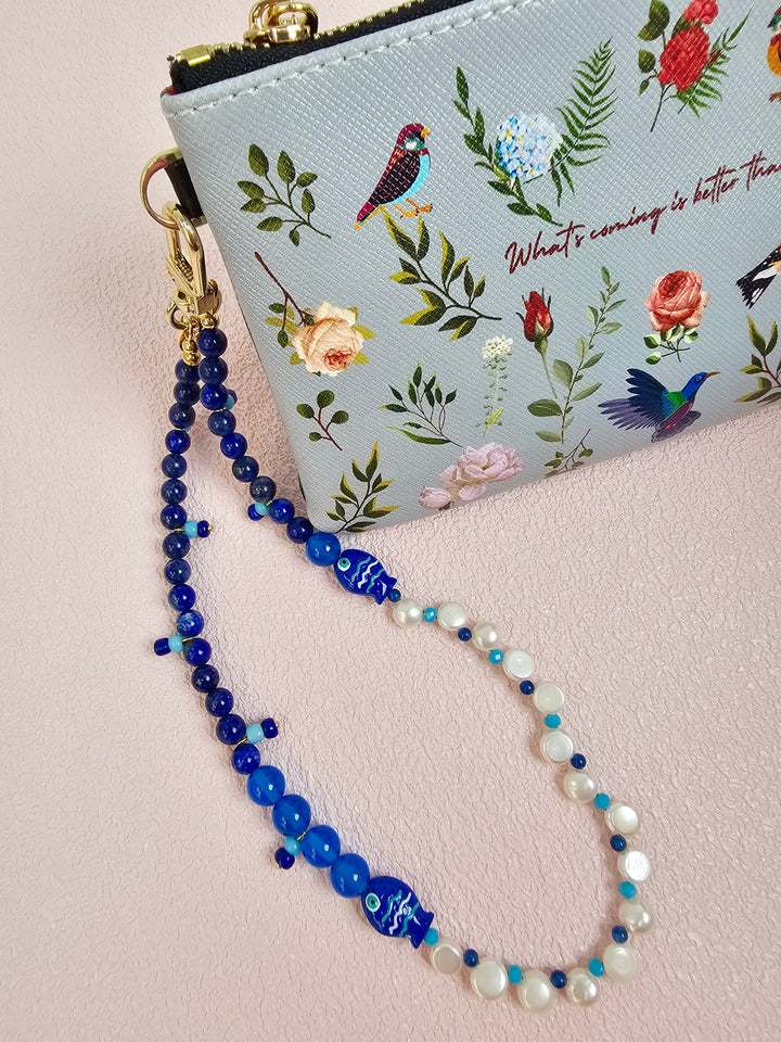 Ocean Story Lapis Lazuli Freshwater Pearl With Fish Phone Strap PC138