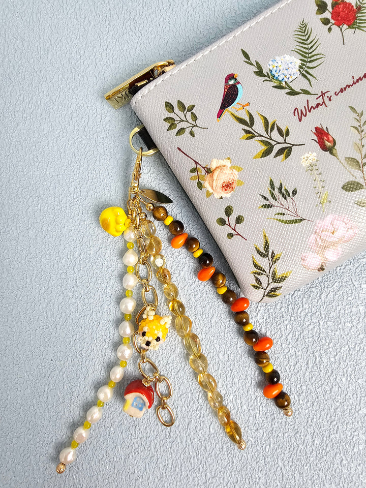Doghouse Charm Gemstone And Pearls Tassel Phone Strap / Bag Charm PC106