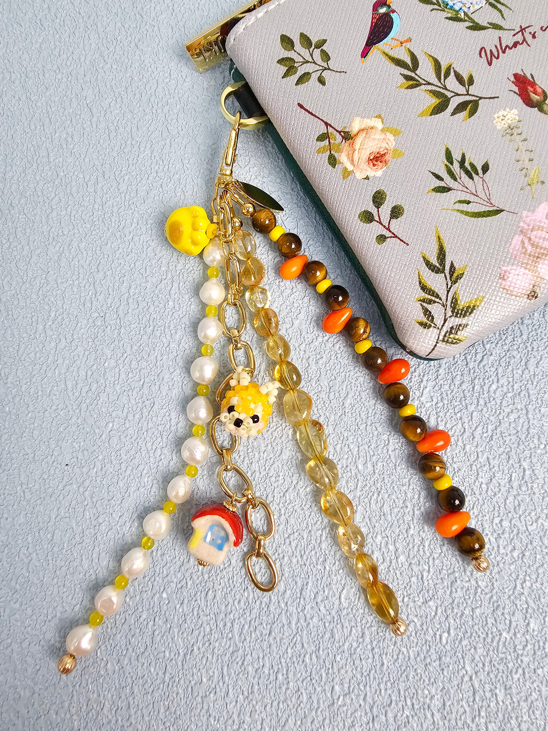 Doghouse Charm Gemstone And Pearls Tassel Phone Strap / Bag Charm PC106