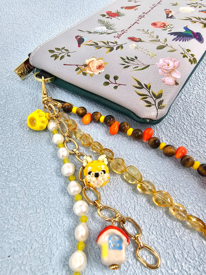 Doghouse Charm Gemstone And Pearls Tassel Phone Strap / Bag Charm PC106