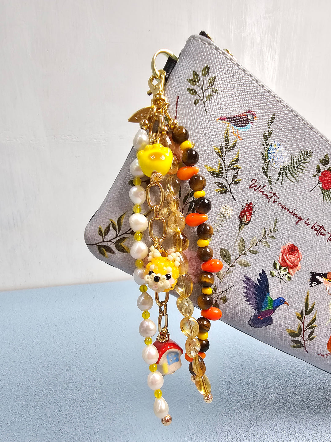 Doghouse Charm Gemstone And Pearls Tassel Phone Strap / Bag Charm PC106