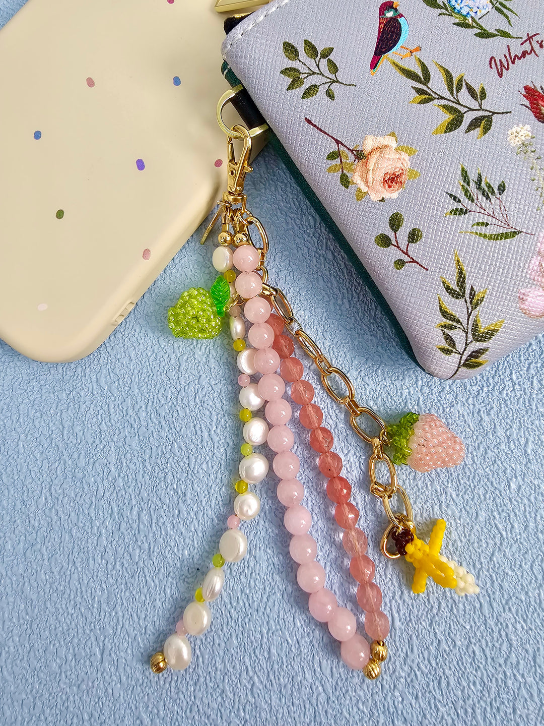 Fruit Charm Pink Gemstone And Pearl Phone Strap / Bag Charm PC103