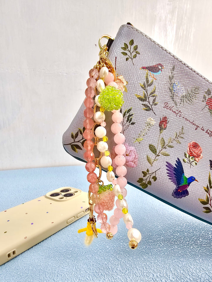 Fruit Charm Pink Gemstone And Pearl Phone Strap / Bag Charm PC103