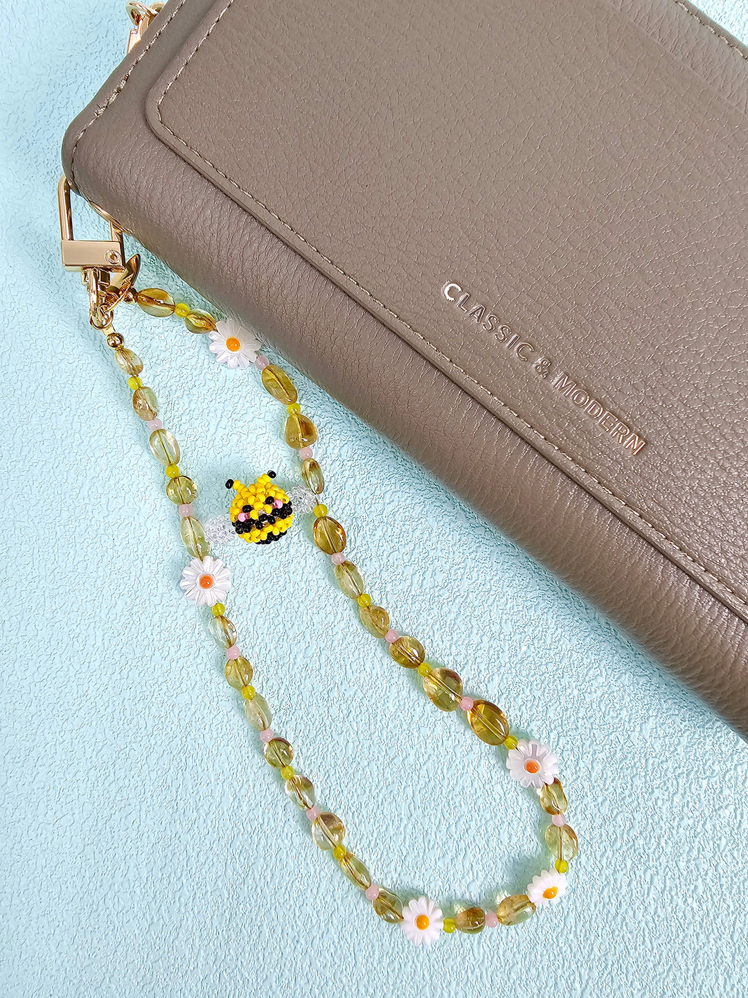Handcrafted Bee & Shell Flower Natural Citrine Phone Strap PC127