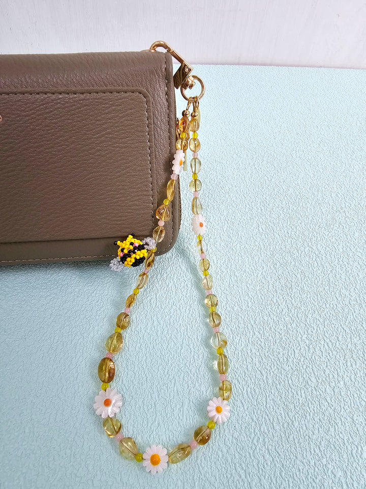 Handcrafted Bee & Shell Flower Natural Citrine Phone Strap PC127