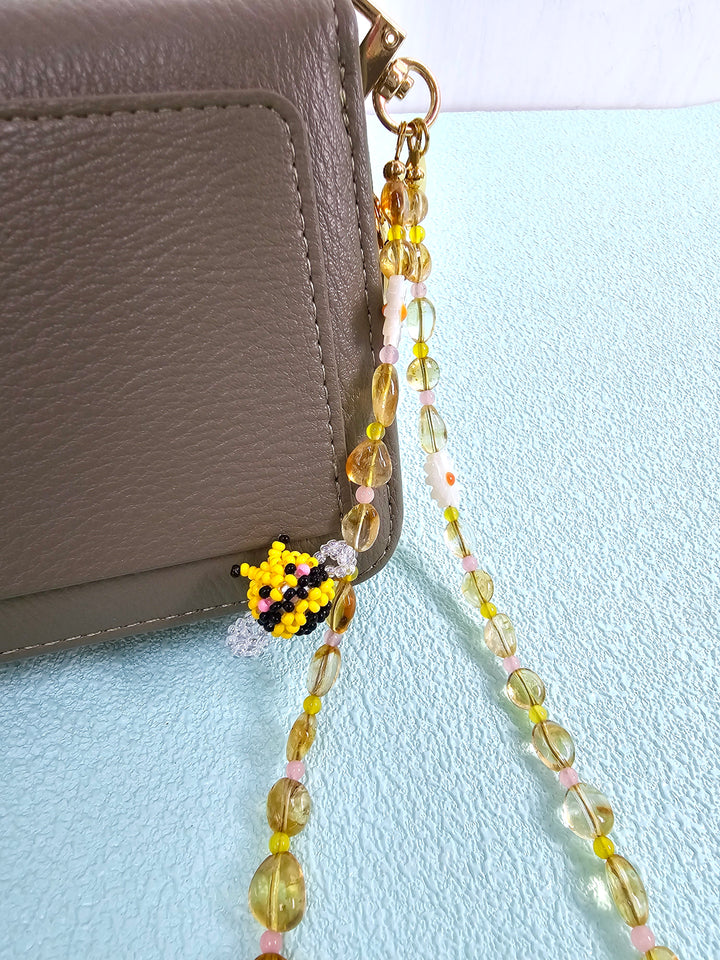 Handcrafted Bee & Shell Flower Natural Citrine Phone Strap PC127