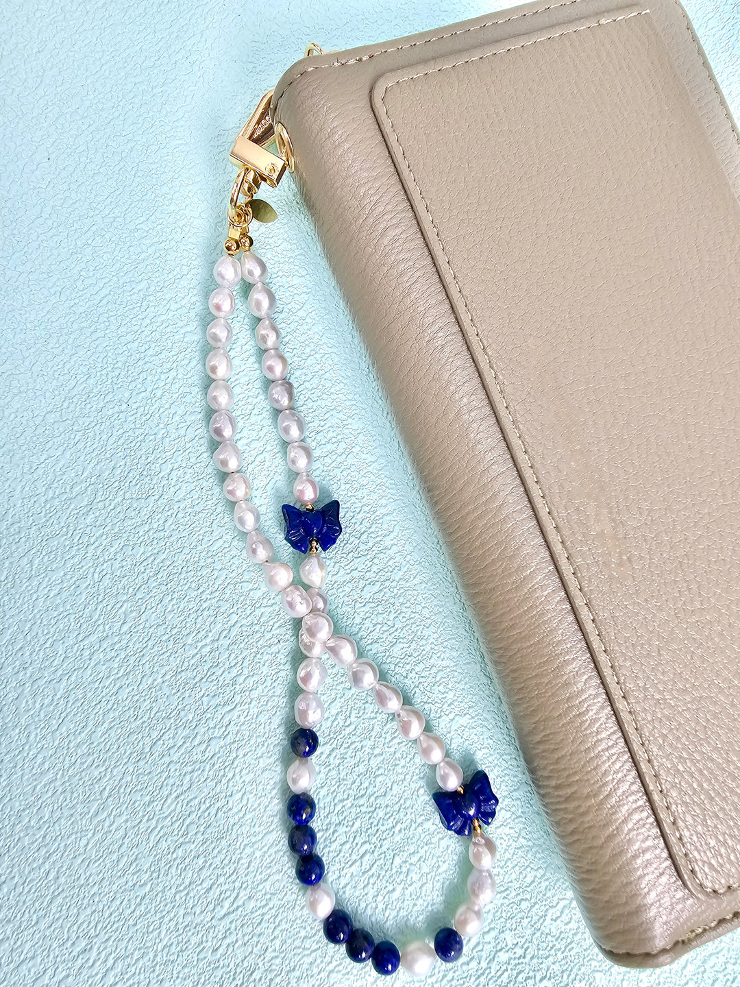 Freshwater Pearl With Lapis Bow Phone Strap PC147