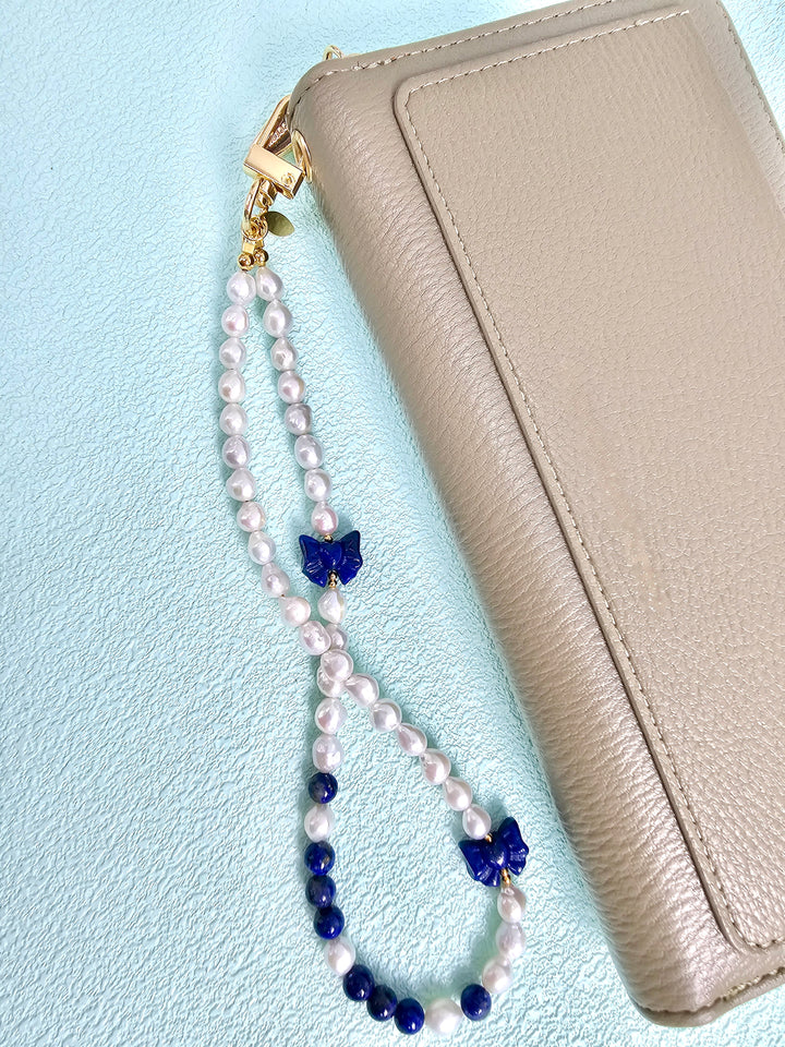 Freshwater Pearl With Lapis Bow Phone Strap PC147