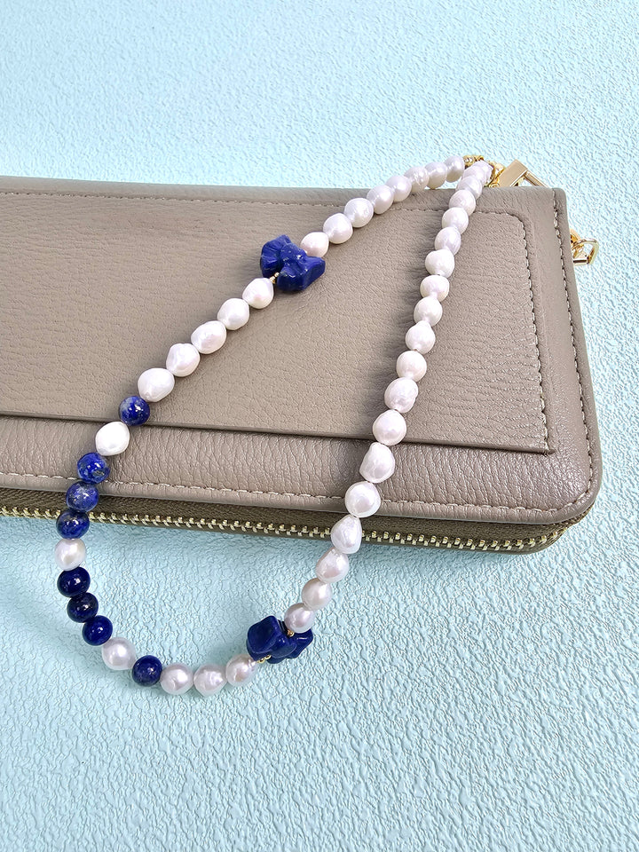 Freshwater Pearl With Lapis Bow Phone Strap PC147