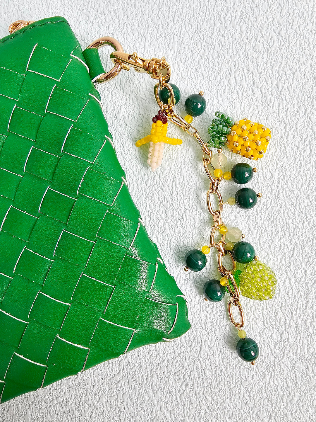 Handcrafted Fruit Charm With Malachite Prehnite Tassel Phone Strap/ Bag Charm PC110