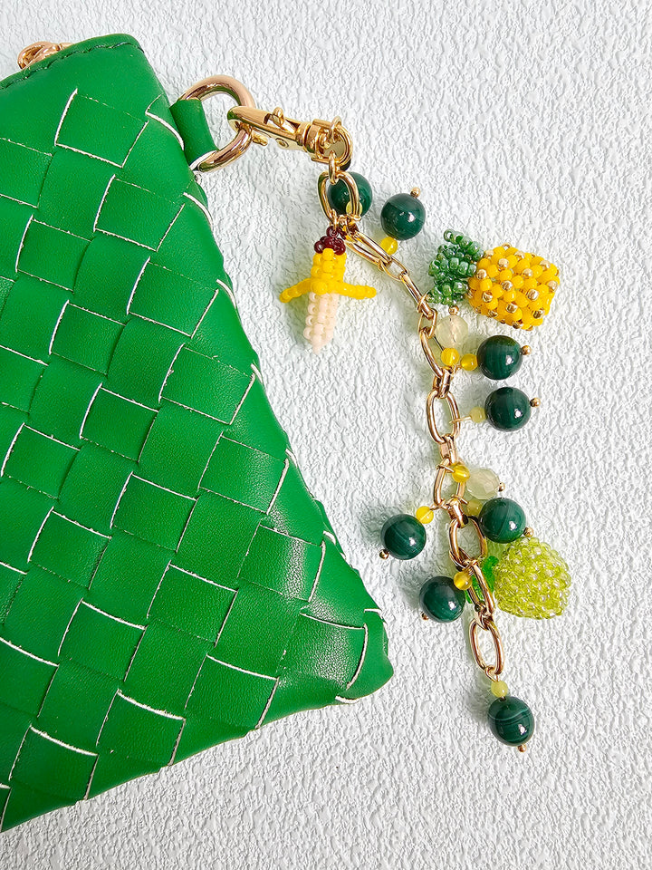 Handcrafted Fruit Charm With Malachite Prehnite Tassel Phone Strap/ Bag Charm PC110