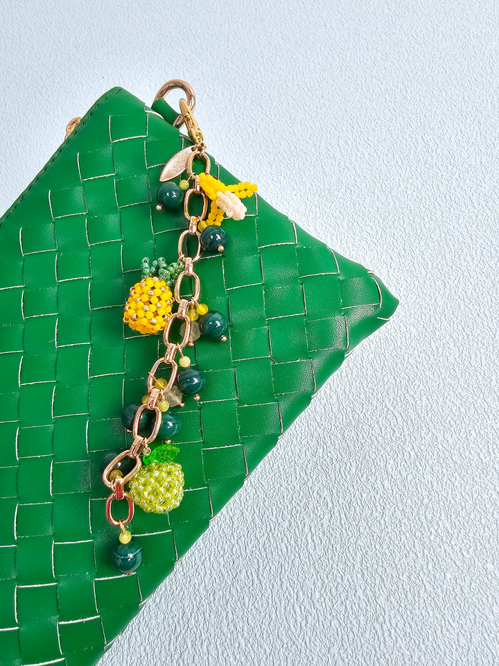 Handcrafted Fruit Charm With Malachite Prehnite Tassel Phone Strap/ Bag Charm PC110
