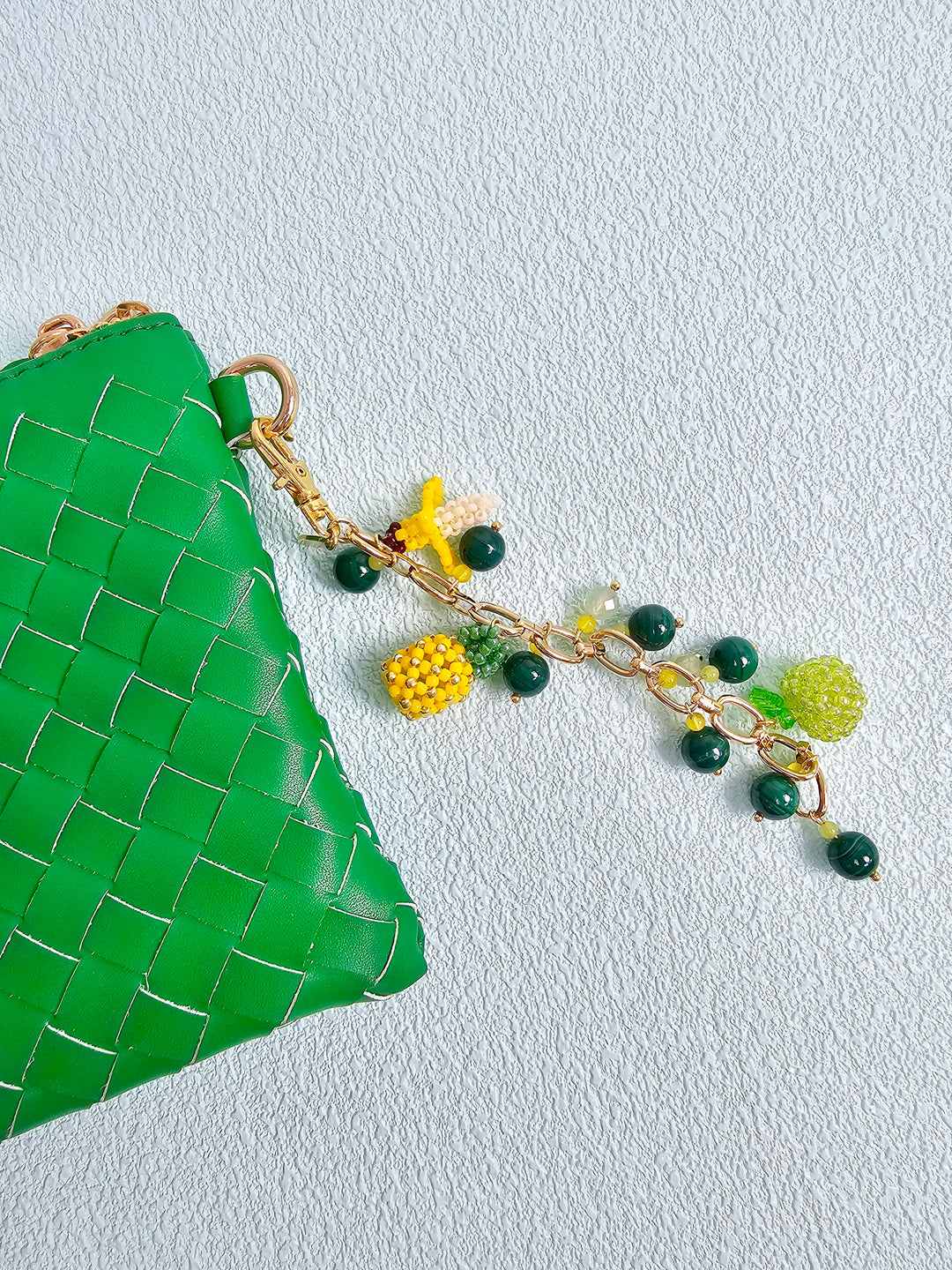 Handcrafted Fruit Charm With Malachite Prehnite Tassel Phone Strap/ Bag Charm PC110