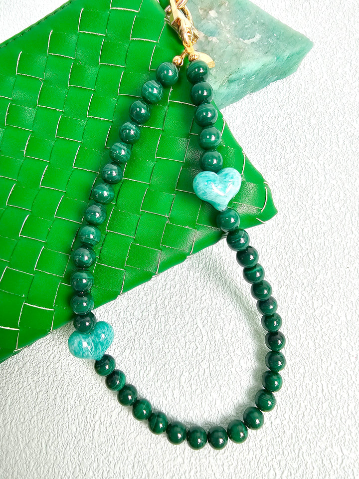 Malachite With Amazonite Heart Phone Strap PC120