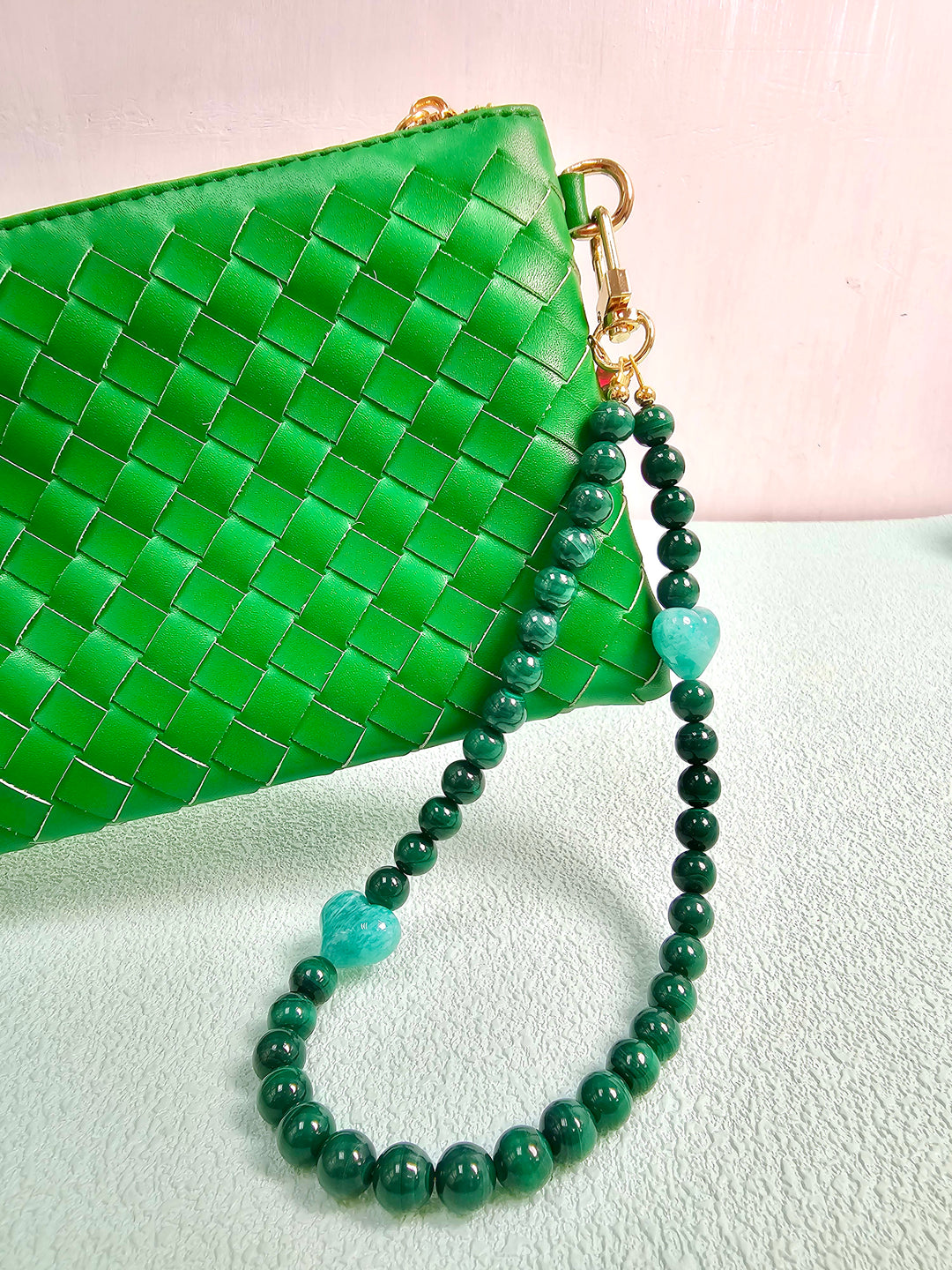 Malachite With Amazonite Heart Phone Strap PC120