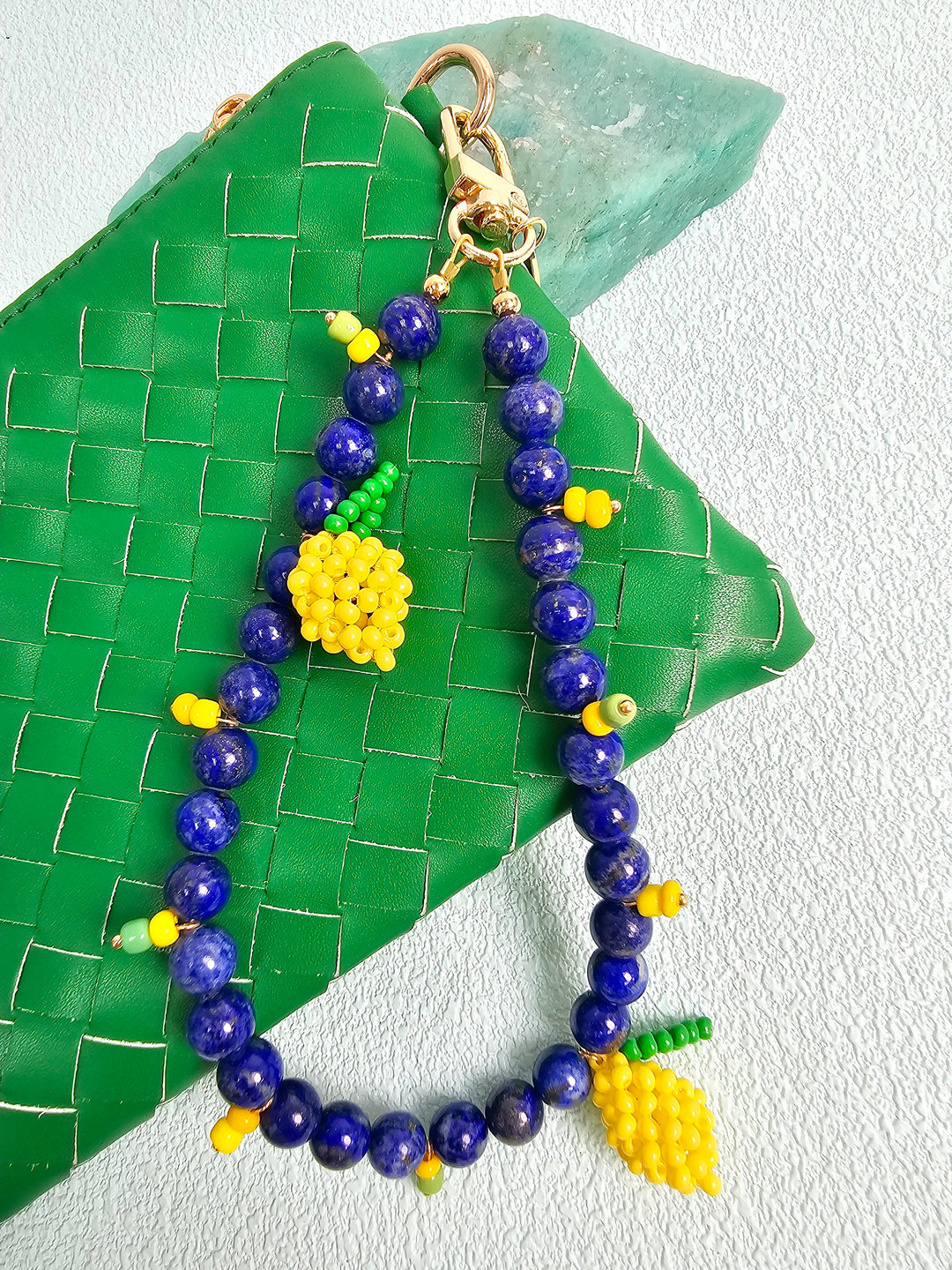 Lapis Lazuli With Handcrafted Lemon Phone Strap / Bag Charm PC137
