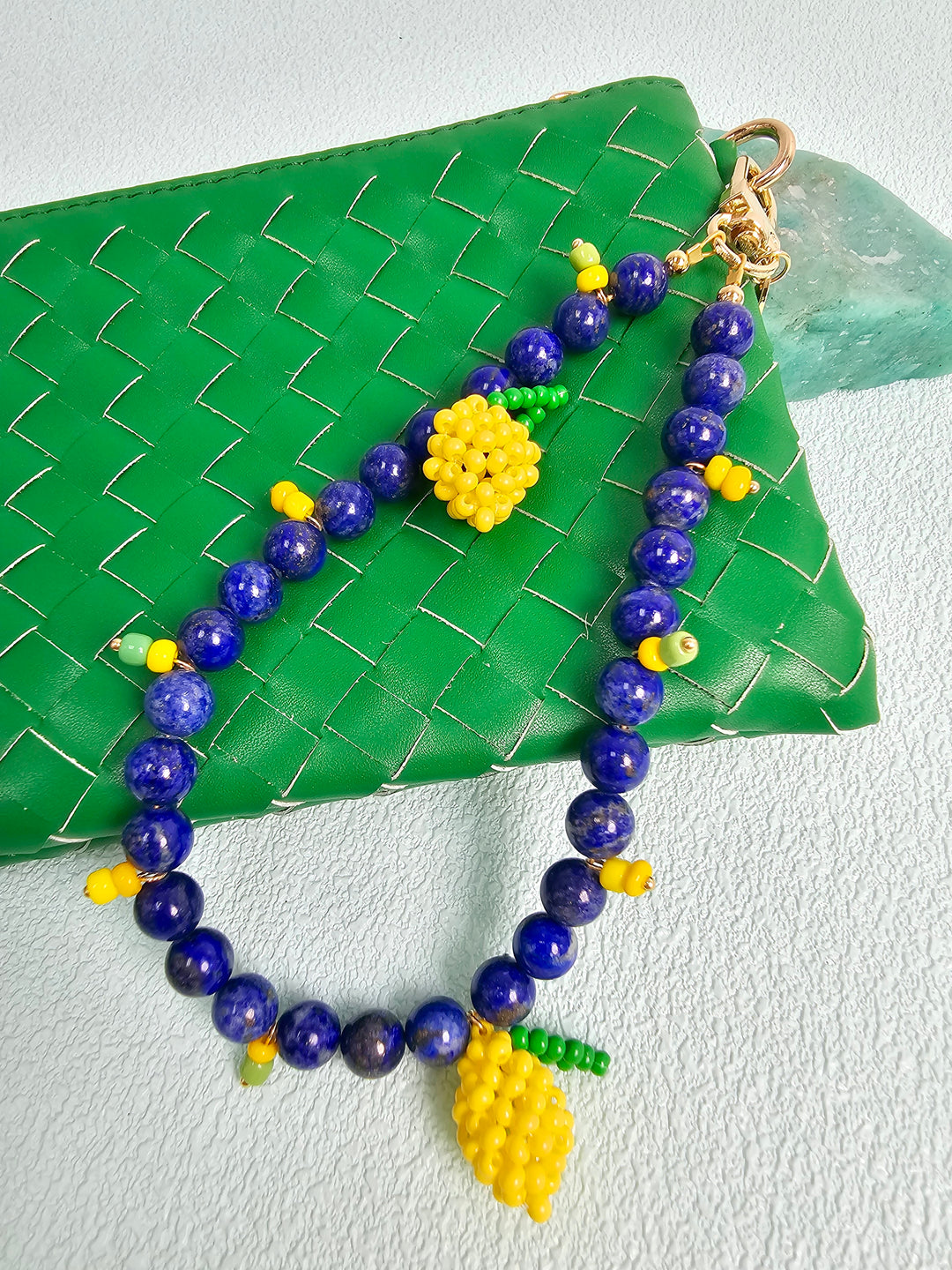 Lapis Lazuli With Handcrafted Lemon Phone Strap / Bag Charm PC137