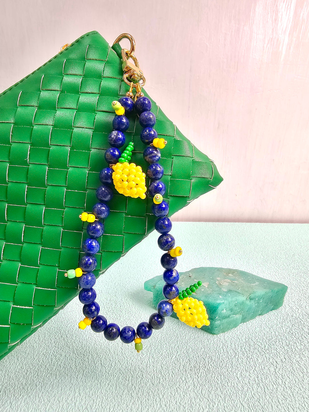 Lapis Lazuli With Handcrafted Lemon Phone Strap / Bag Charm PC137