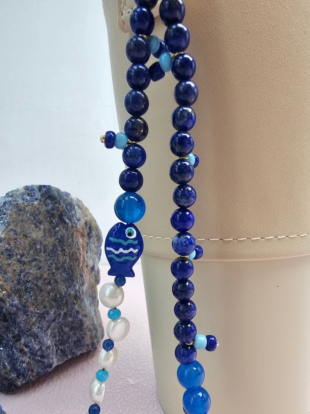 Butterfly Lapis Lazuli And Freshwater Pearl Phone Strap / Bag Charm PC140