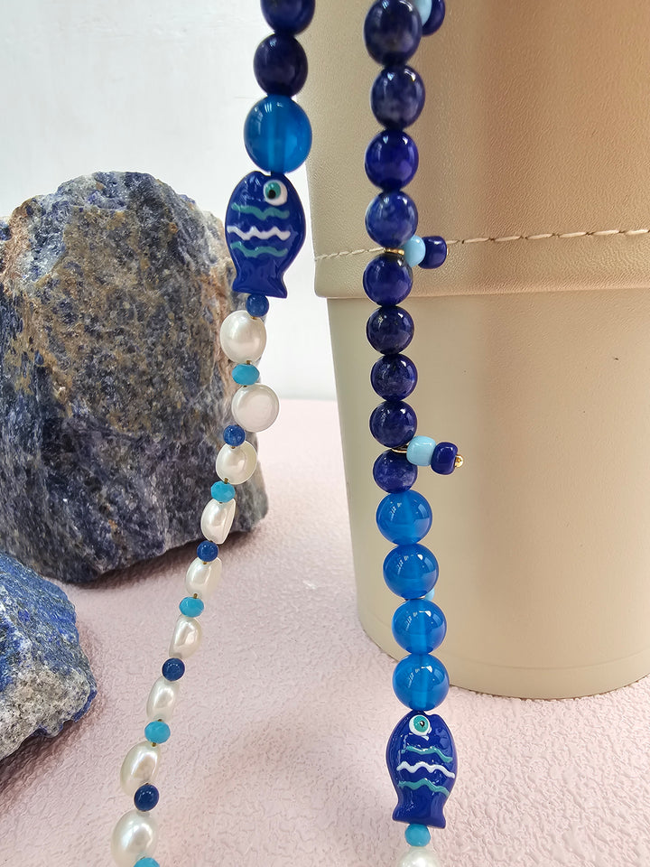 Butterfly Lapis Lazuli And Freshwater Pearl Phone Strap / Bag Charm PC140