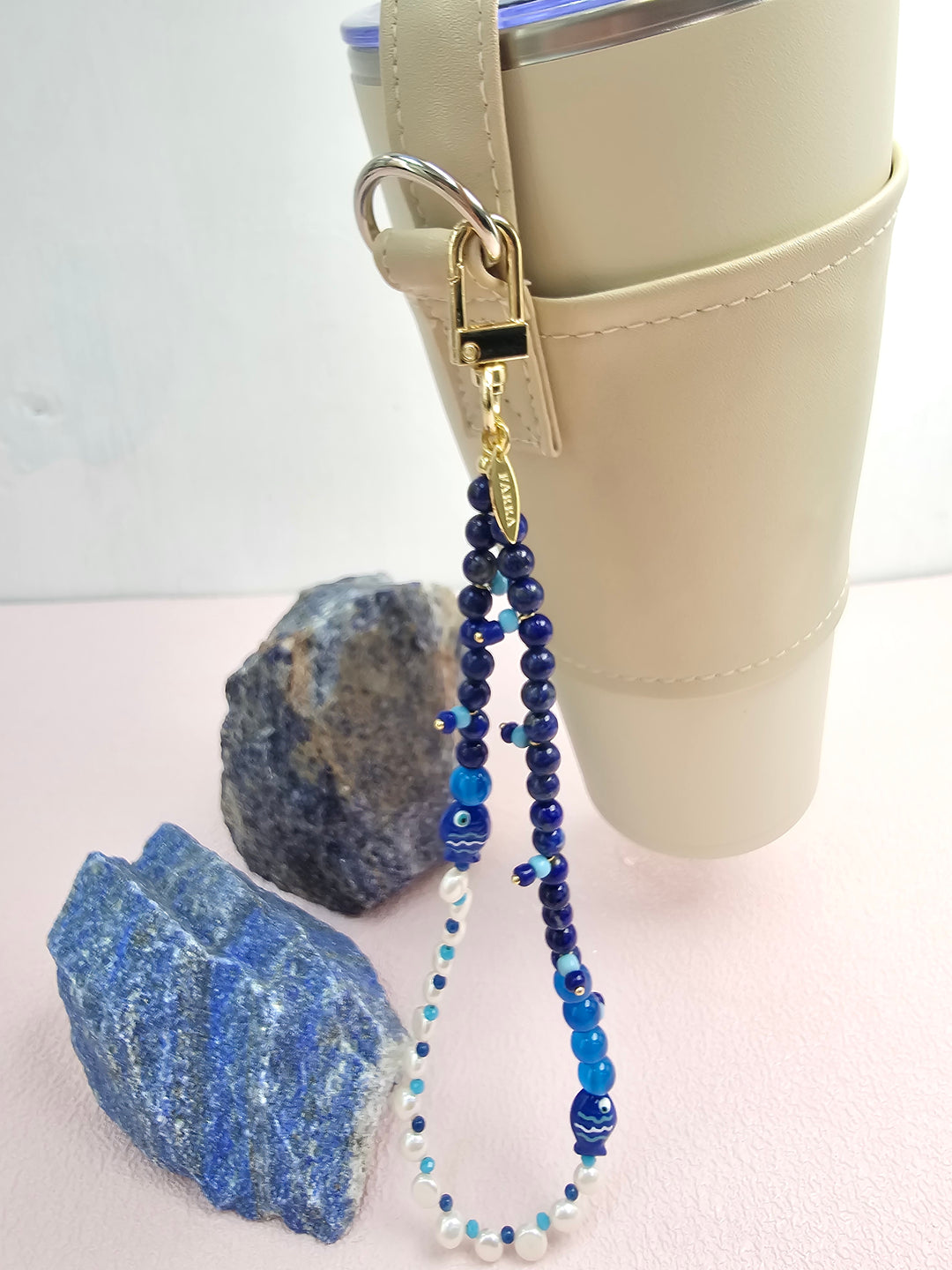 Ocean Story Lapis Lazuli Freshwater Pearl With Fish Phone Strap PC138