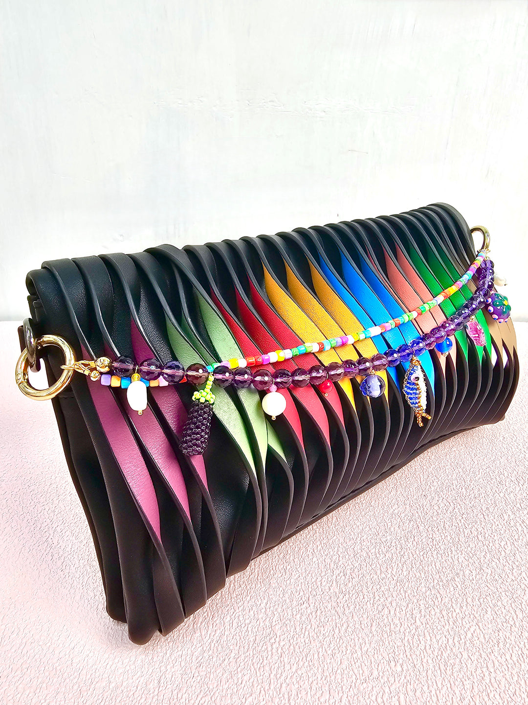Playful Fish & Eggplant Charm Amethyst Bag Charm PC116