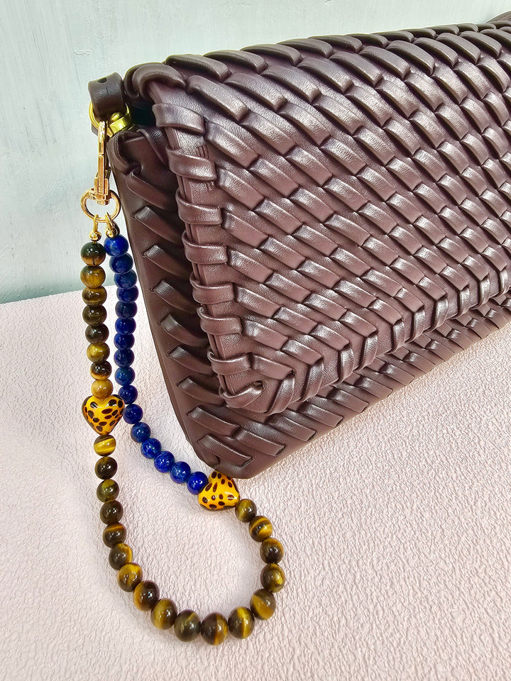 Lapis Lazuli Tiger Eye Stone And Leopard Print Heart Phone Strap PC144
