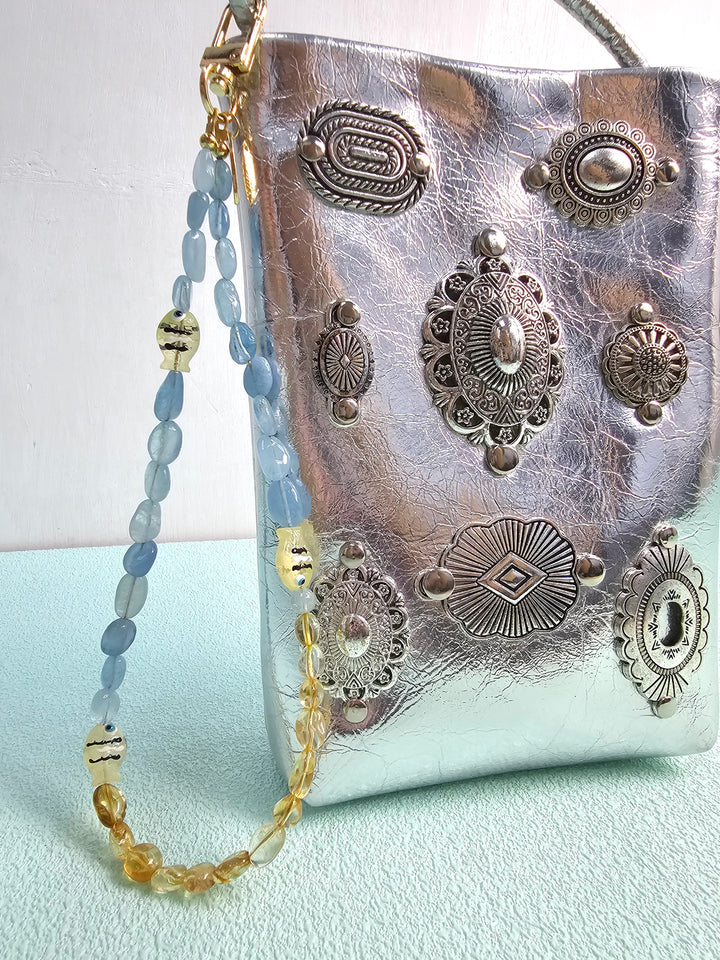 Ocean Inspired Citrine And Aquamarine With Fish Phone Strap PC128