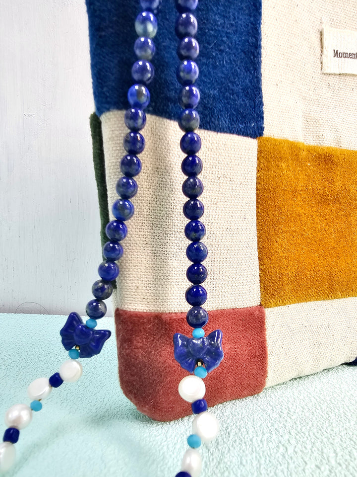 Butterfly Lapis Lazuli And Freshwater Pearl Phone Strap / Bag Charm PC140