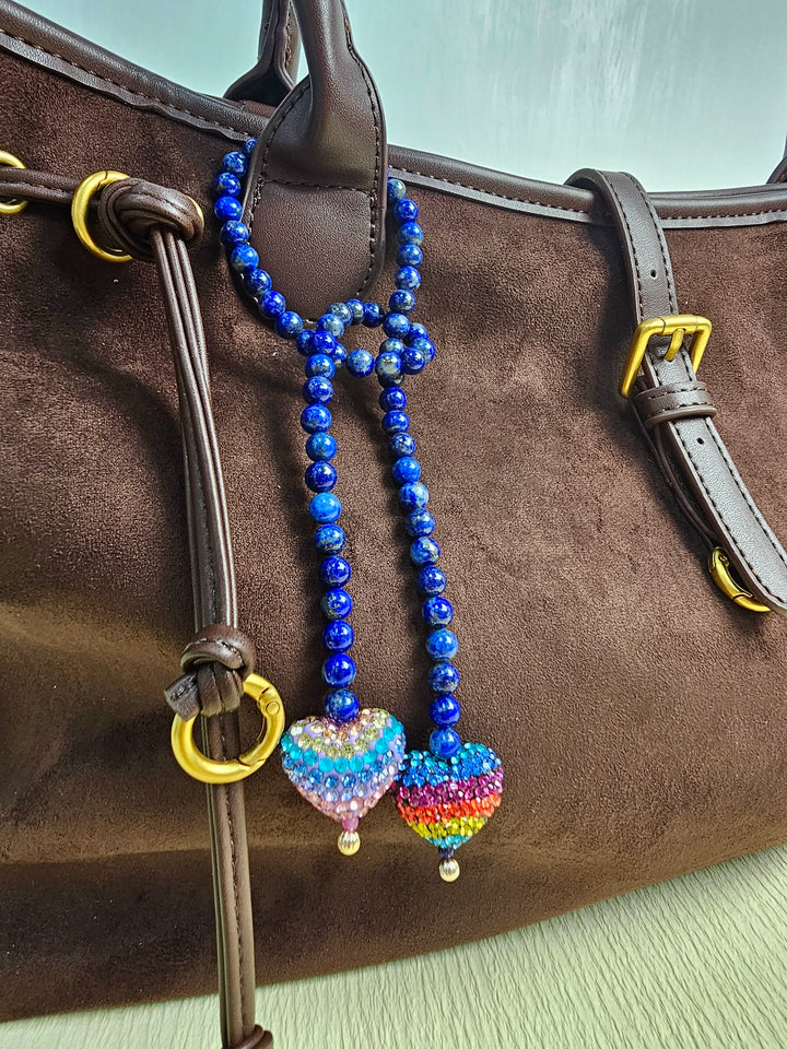 Lapis Lazuli With Rhinestone Heart Open-Ended Versatile Handbag Charm PC117