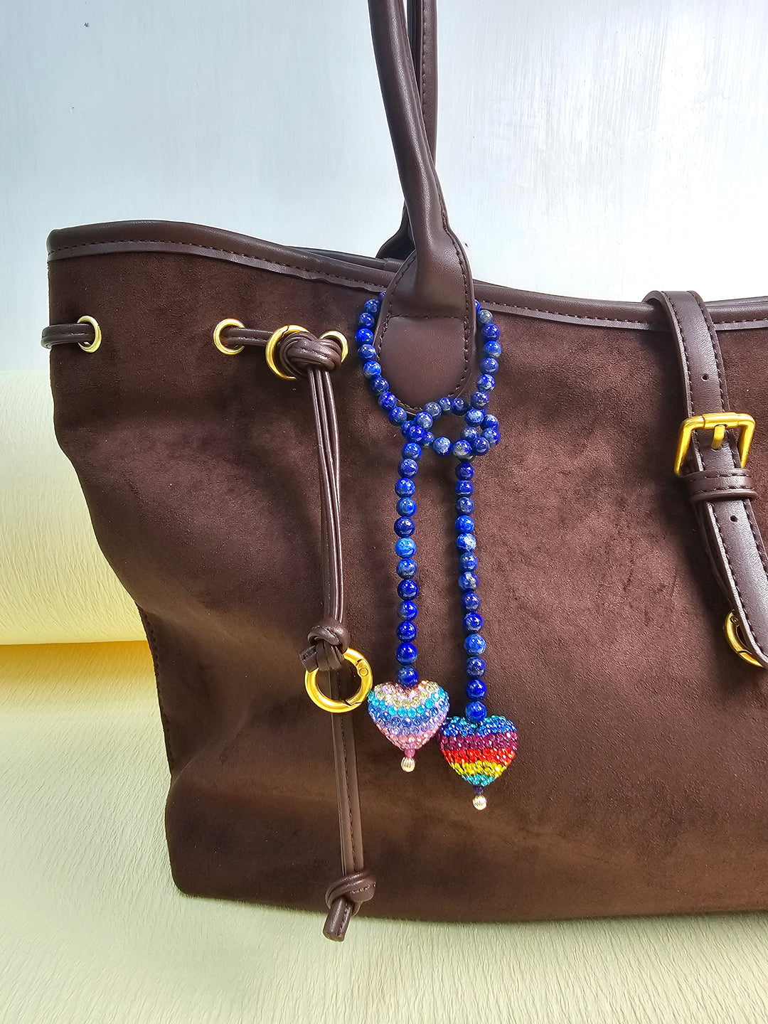 Lapis Lazuli With Rhinestone Heart Open-Ended Versatile Handbag Charm PC117