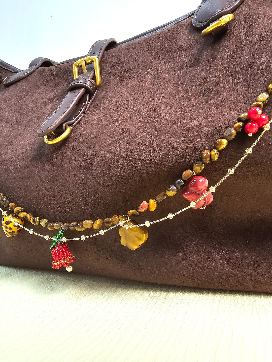Christmas Theme Tiger-Eye Stone Bag Charm PC115