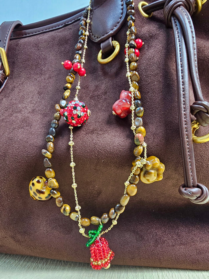 Christmas Theme Tiger-Eye Stone Bag Charm PC115