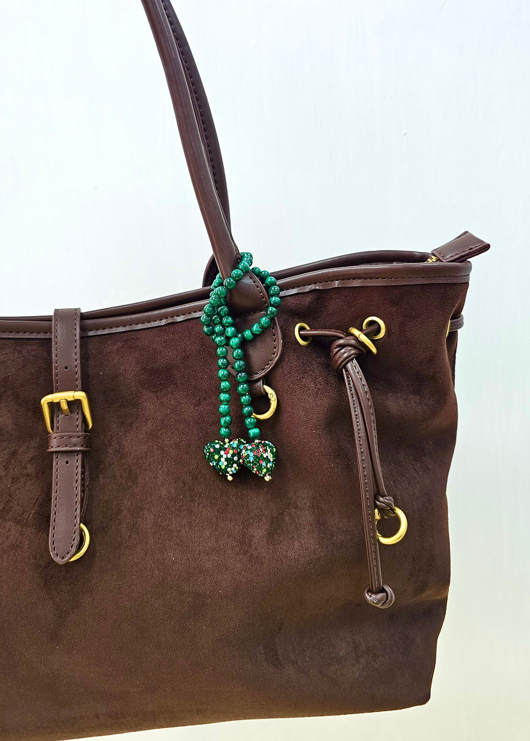 Malachite With Rhinestone Heart Open-Ended Versatile Bag Charm PC119